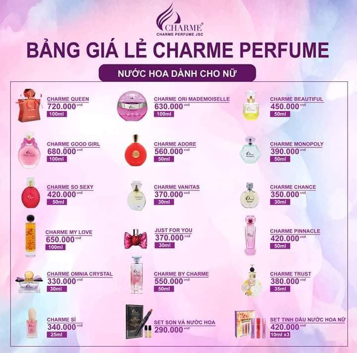 Bảng giá bán lẻ nước hoa Charme